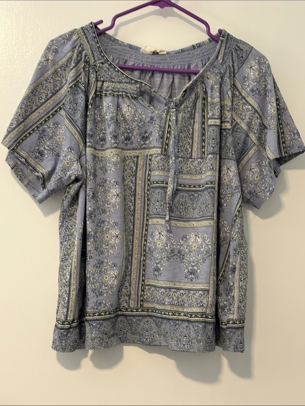 Lucky Brand blue Paisley Patchwork Blouse
